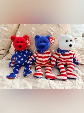 Ty Beanie Babies Liberty Bears - Blue Head with Red & White Striped Body